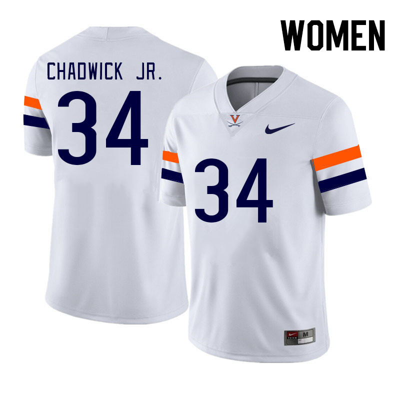 Women #34 Kevin Chadwick Jr. Virginia Cavaliers College Football Jerseys Stitched Sale-White - Click Image to Close